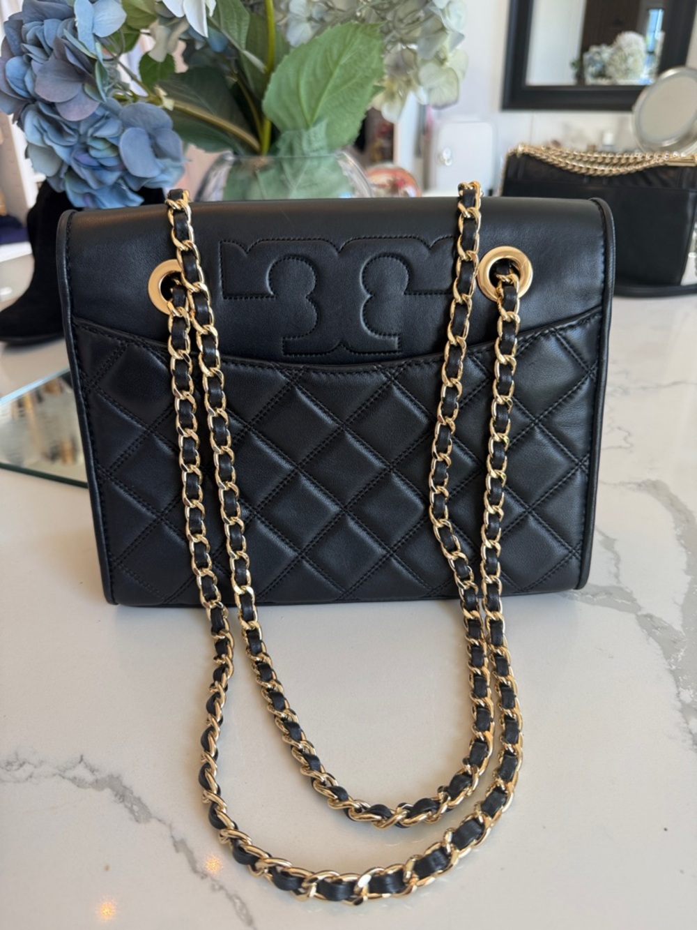 Tory Burch Black Quilted Leather Chain Shoulder Bag